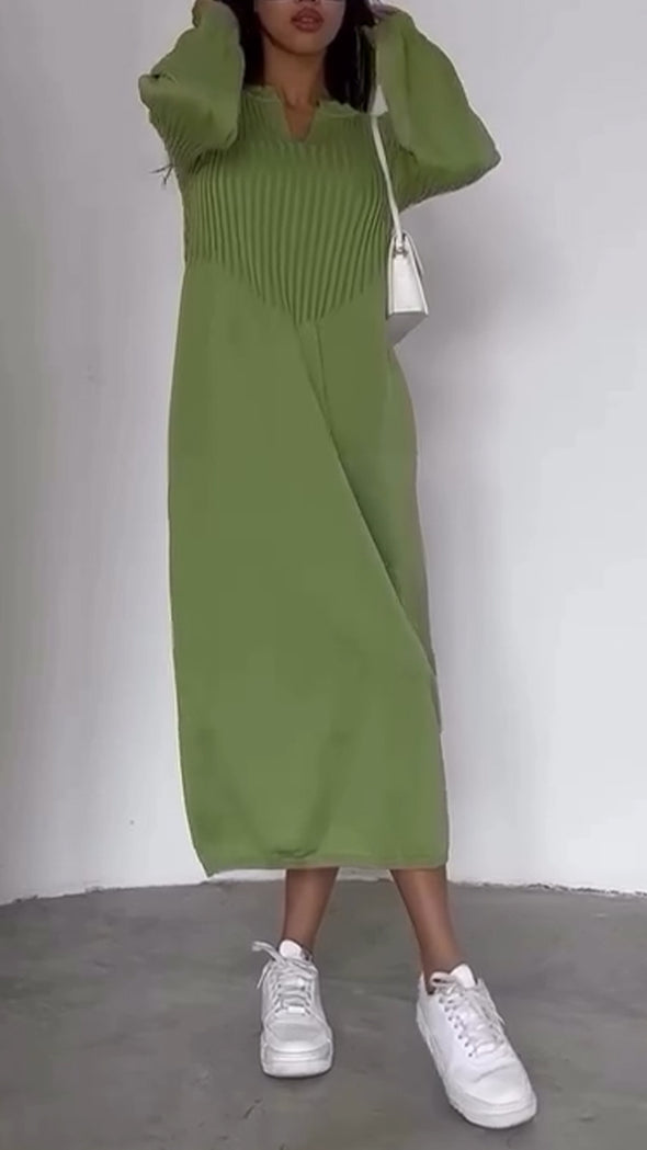 Women Round Neck Spliced solid Color Casual Dress