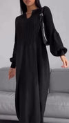 Women Round Neck Spliced solid Color Casual Dress