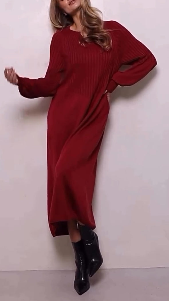 Women Round Neck Spliced solid Color Casual Dress