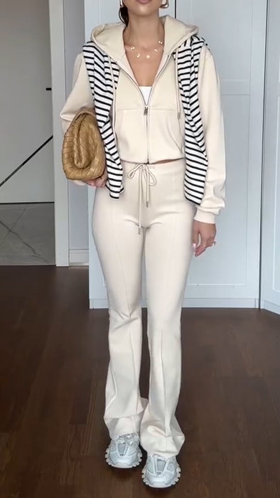 Womens Round Neck Hooded Jacket + Pants Casual Suit