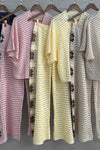 Women V-neck Hollow Print Casual Set