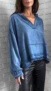 Womens V-neck Spliced Washing Casual Top