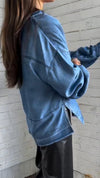 Womens V-neck Spliced Washing Casual Top