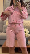 Womens Lapel Sequin Jacket + Pants Casual Set