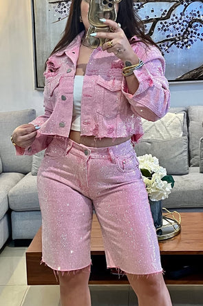 Womens Lapel Sequin Jacket + Pants Casual Set