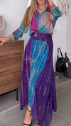 Womens Lapel Smudged Shirt + Irregular Skirt Casual Suit