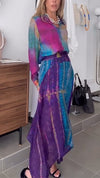 Womens Lapel Smudged Shirt + Irregular Skirt Casual Suit