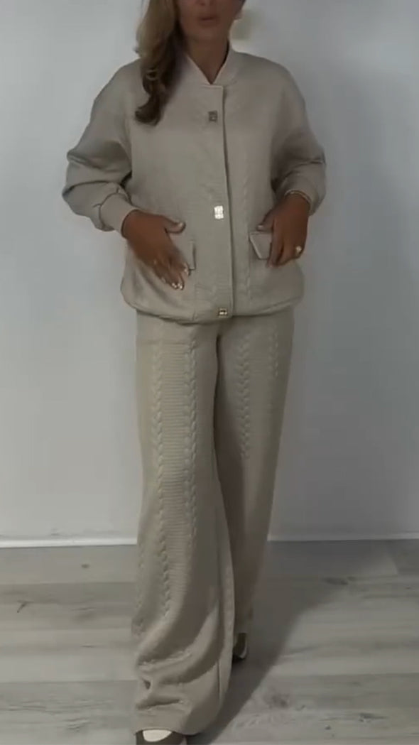 Women Round-neck Jacket + Pants Casual Suit