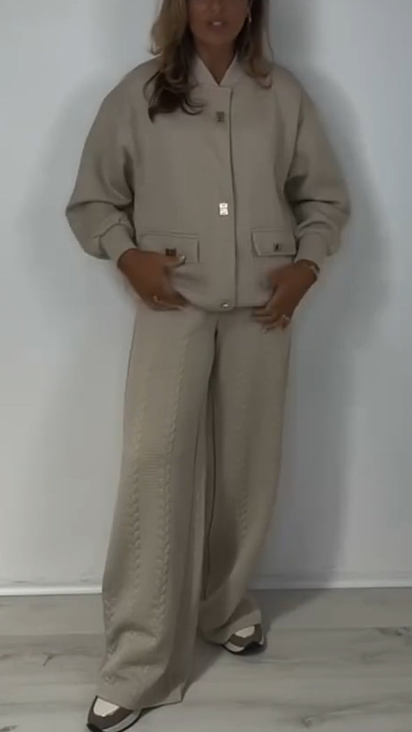 Women Round-neck Jacket + Pants Casual Suit