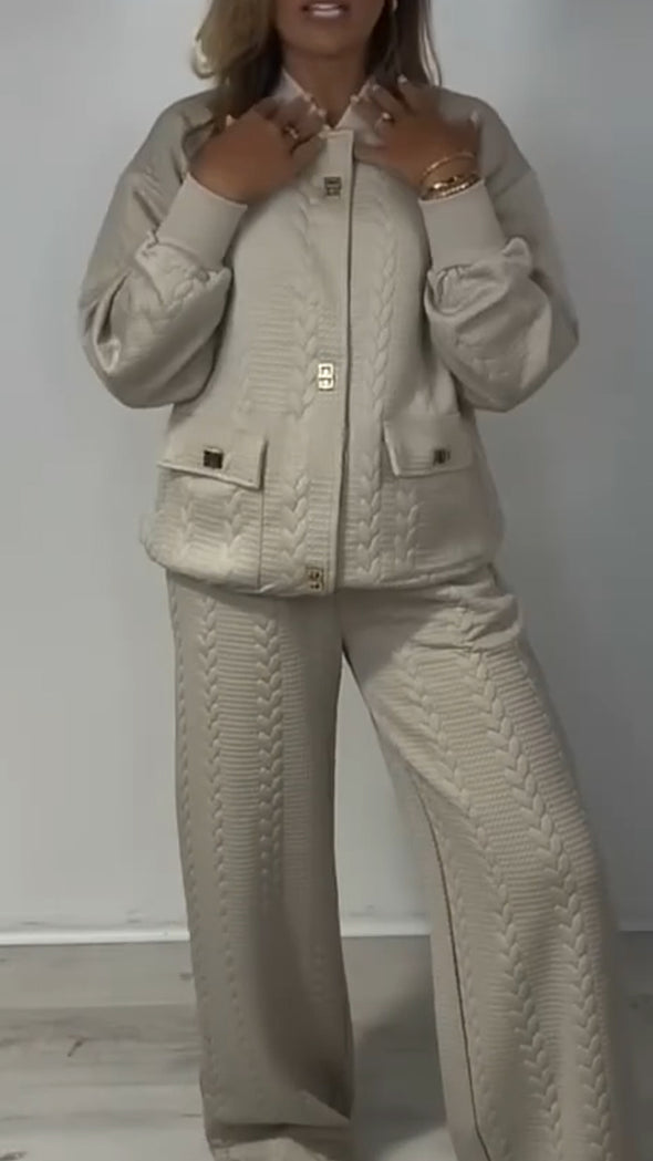Women Round-neck Jacket + Pants Casual Suit