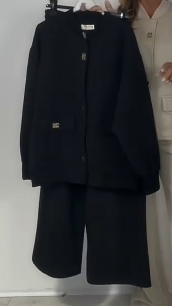 Women Round-neck Jacket + Pants Casual Suit