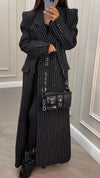 Womens Lapel Vertical Pattern Casual Coat