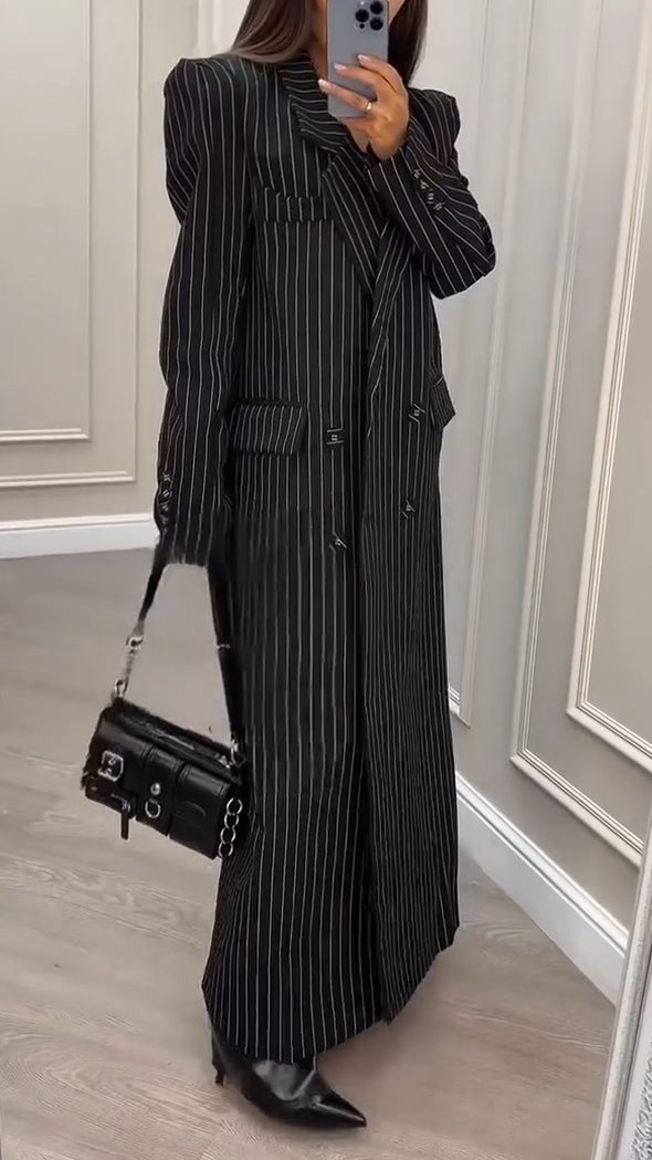 Womens Lapel Vertical Pattern Casual Coat