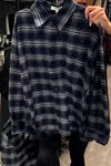Womens Lapel Plaid Ironing Diamond Casual Shirt