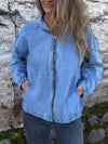 Women Round Neck Hooded Zipper Casual Denim Jacket