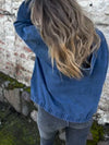 Women Round Neck Hooded Zipper Casual Denim Jacket