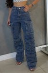 Womens Hot Diamond Splicing Multi-pocket Casual Pants