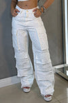 Womens Hot Diamond Splicing Multi-pocket Casual Pants
