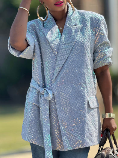 Fashion Sequin Peak Collar Loose Blazer