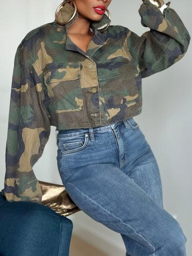 Casual Camo Print Flap Pocket Coat
