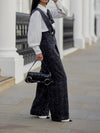 Elegant Glitter Tweed Wide Leg Overalls
