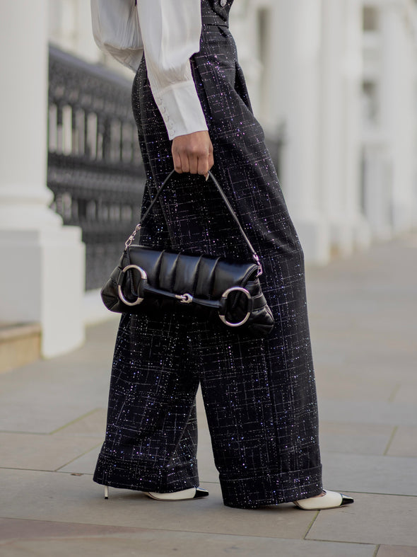 Elegant Glitter Tweed Wide Leg Overalls