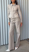 Women Lapel Breasted Splicing Top + Pants Casual Suit