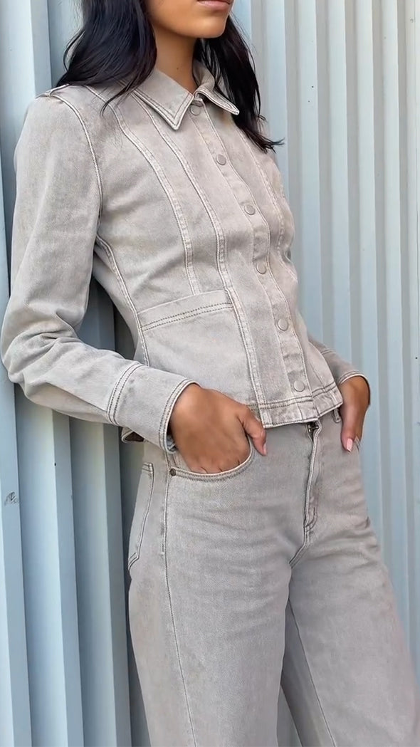 Women Lapel Breasted Splicing Top + Pants Casual Suit
