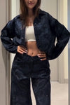 Women Lapel Iron Diamond Print Casual Set