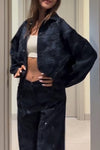 Women Lapel Iron Diamond Print Casual Set