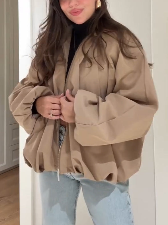 Women Lapel Solid Color Casual Jacket