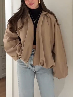 Women Lapel Solid Color Casual Jacket