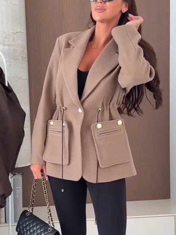 Women Lapel Waist-closing Temperament Commuter Jacket