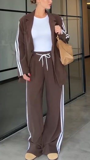 Womens Lapel Vertical Jacket + Pants Casual Set