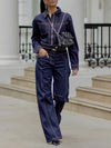 Casual Short Denim Jacket + Wide Leg Jeans Suit