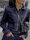 Casual Short Denim Jacket + Wide Leg Jeans Suit