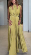 Womens Neck Spliced hollow Slit Solid Color Casual Dress