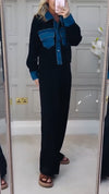 Women Lapel Splicing Denim Casual Suit