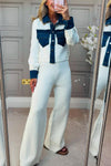 Women Lapel Splicing Denim Casual Suit
