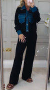 Women Lapel Splicing Denim Casual Suit