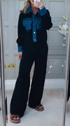 Women Lapel Splicing Denim Casual Suit
