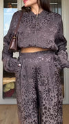 Womens Round Neck Printed Zipper Jacket + Pants Casual Suit
