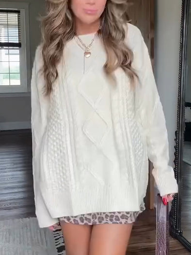 Women Round Neck Solid Color Knitted Sweater