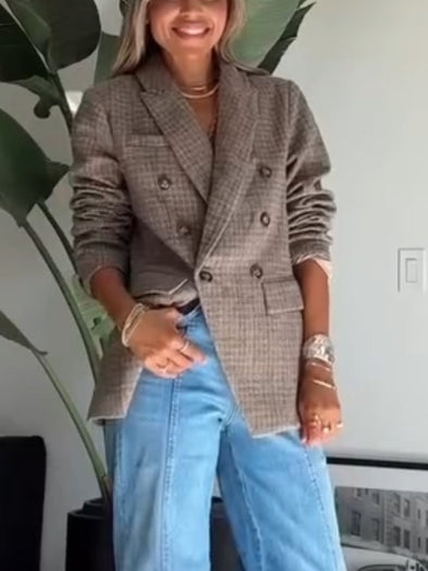 Women Lapel Double-breasted Casual Blazer