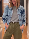 Women Lapel Star Print Casual Denim Jacket