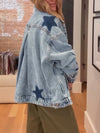 Women Lapel Star Print Casual Denim Jacket