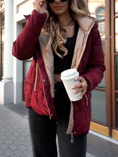 Women Hooded Patchwork Casual Cotton Jacket