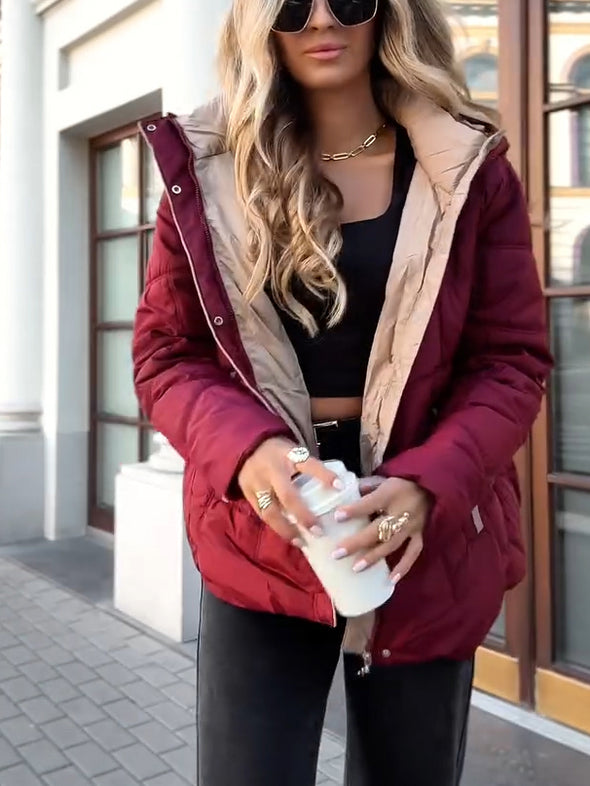 Women Hooded Patchwork Casual Cotton Jacket