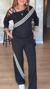 Womens Striped Hollow Casual Suit