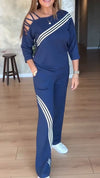 Womens Striped Hollow Casual Suit